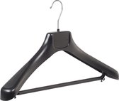 De Kledinghanger Gigant - 5 x Mantel / kostuumhanger kunststof zwart met schouderverbreding en broeklat, 45 cm