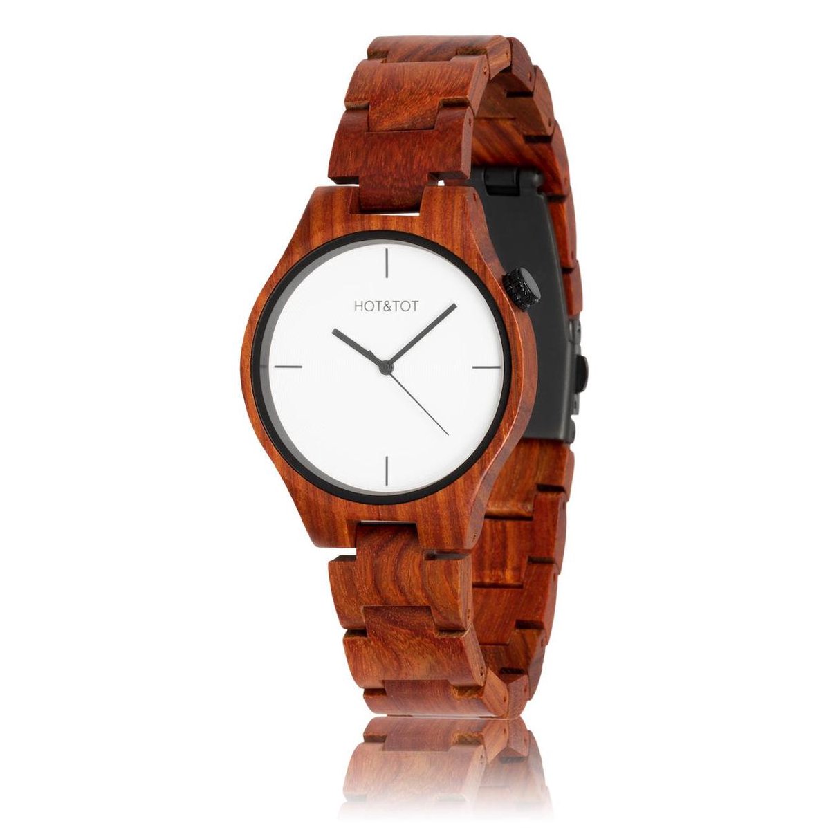 HOT&TOT | Sfinx - Houten horloge - 40mm - Sandelhout - Unisex - Wit - Rood