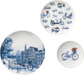 Heinen Delfts Blauw Wandborden Amsterdam - Porselein - Set van 3