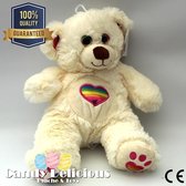 Pluche Knuffel Beer Wit met Regenbooghart 25 cm