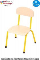 Kinderstoeltje geel- zithoogte 31 cm - metalen poten - Houten stoeltje voor kinderen - schoolstoel -leerlingsstoel - kinderzetel - stoel kind - Peuterstoel - stapelbaar - kindertafel en stoel