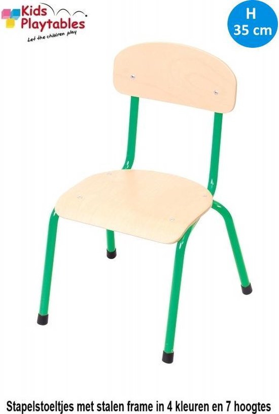 nogmaals Riskant Monet Kinderstoel groen - zithoogte 35 cm - metalen poten - Houten kinderstoeltje  -... | bol.com