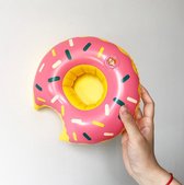 Opblaasbare Roze Donut voor in zwembad en stand speelgoed glas / blikhouder opblaasbaar speelgoed voor in water
