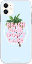 Fooncase Hoesje Geschikt voor iPhone 11 - Shockproof Case - Back Cover / Soft Case - Beach Hair Don't Care / Blauw & Roze