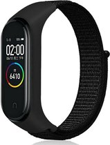 Nylon Smartwatch bandje - Geschikt voor  Xiaomi Mi Band 3 / 4 nylon bandje - zwart - Horlogeband / Polsband / Armband
