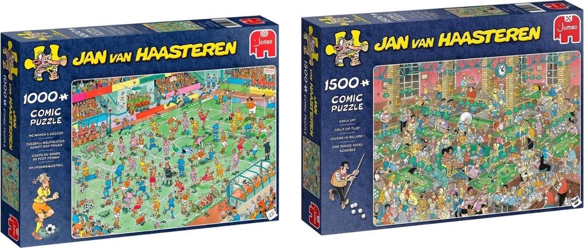 Jan van Haasteren Puzzelbundel - 2 stuks - WK Vrouwenvoetbal 1000 stukjes & Krijt op tijd! 1500 stukjes