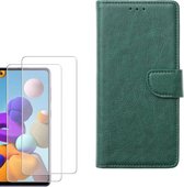 hoesje Geschikt voor: Samsung Galaxy M21 Portemonnee Groen met 2 stuks Glas Screen protector