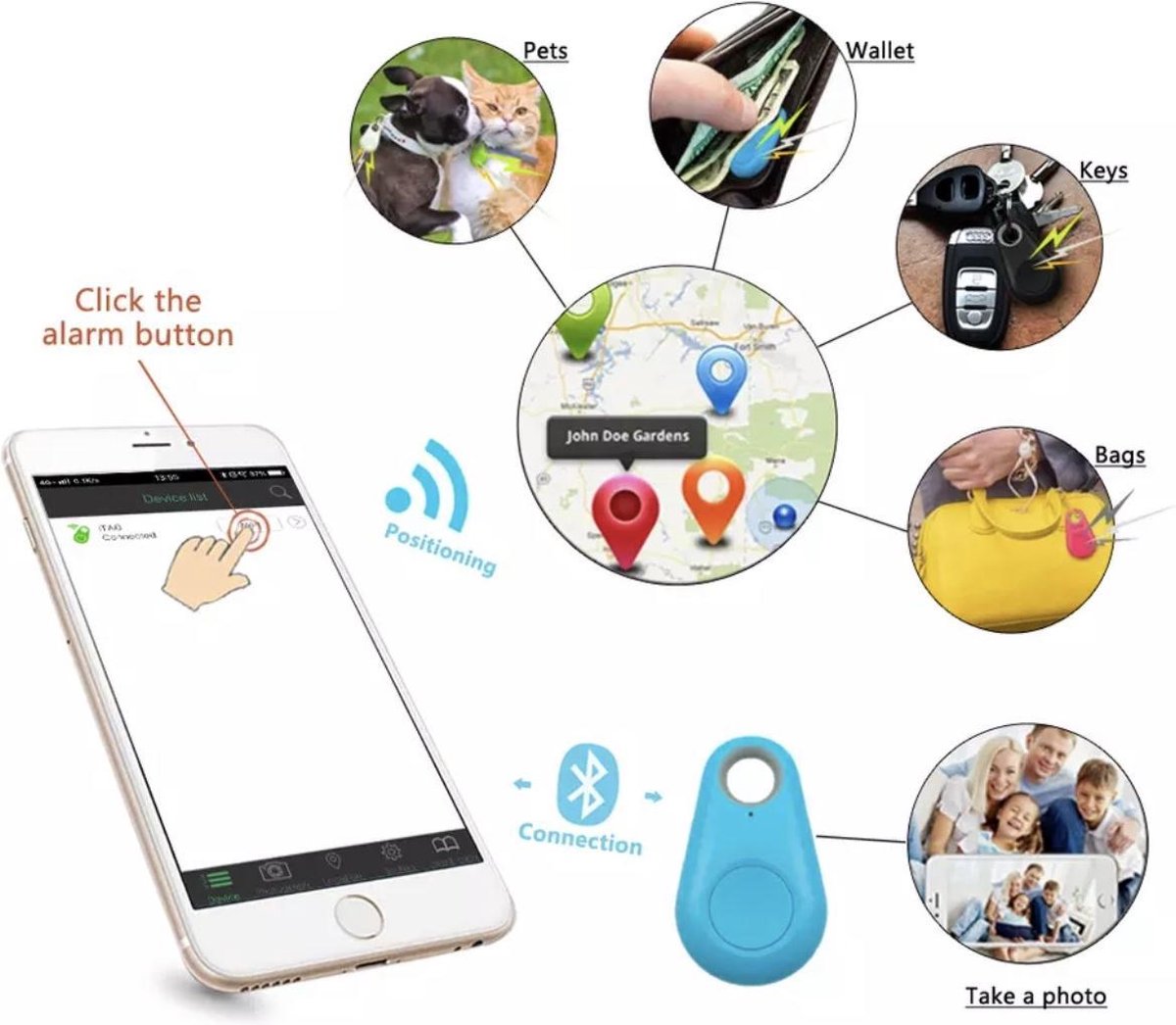 Bluetooth gps tracker GPS tracker met voicerecorder Sleutelhanger