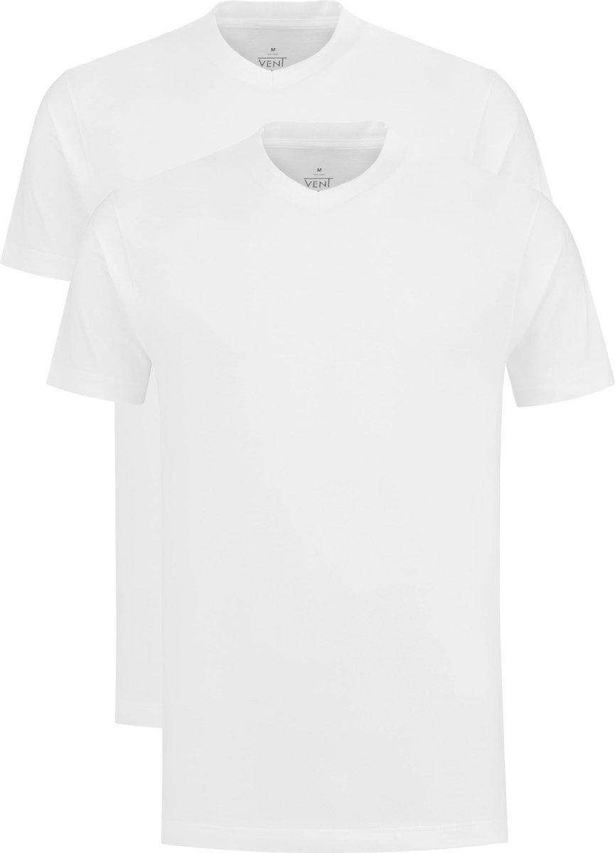 VENT wijd model T-shirt V-hals (2-pack) - wit - Maat XXL