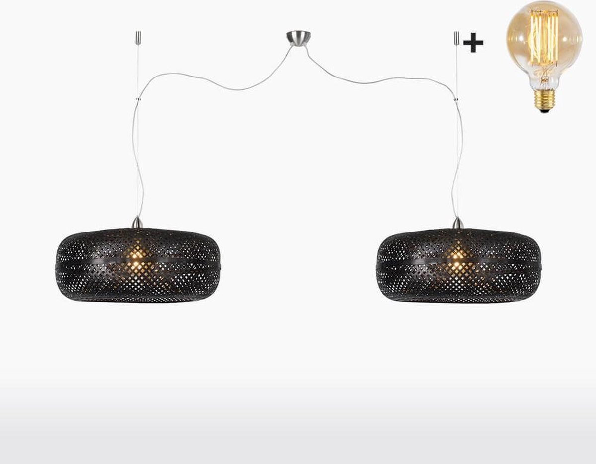 Dubbele Hanglamp - PALAWAN - Zwart Bamboe - Met LED-lamp