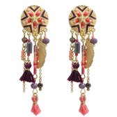 Rode bohemian oorclips met goudkleurige en rode accenten