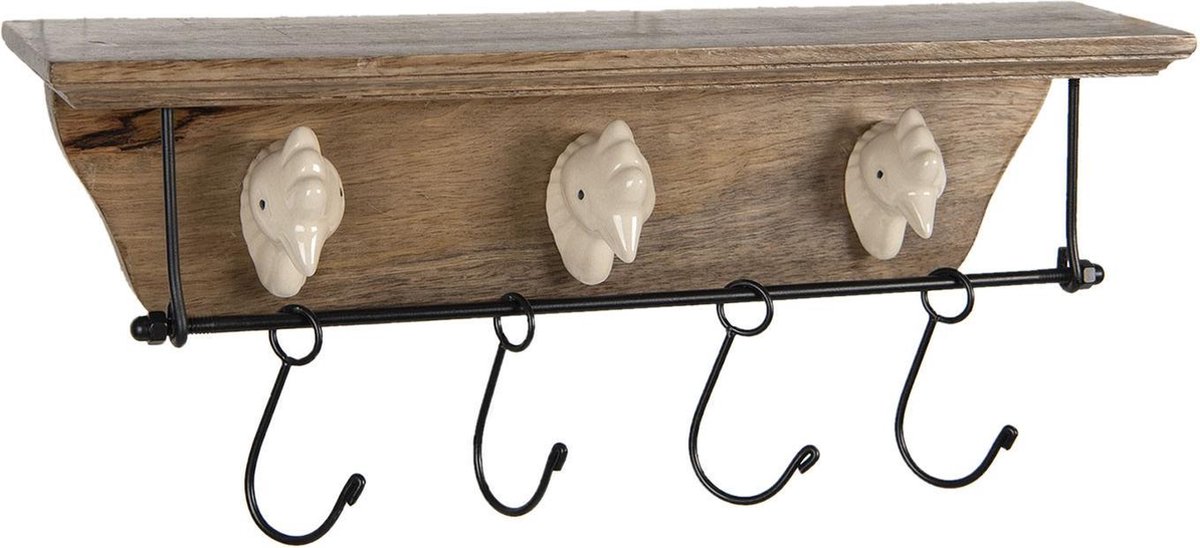Clayre & Eef Wandkapstok 40*8*10 cm Bruin Hout Kippen Decoratieve kapstok