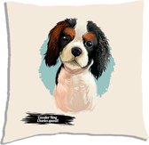 Sierkussen - Cavalier King Charles Spaniel - Wit - 45 Cm X 4.5 Cm