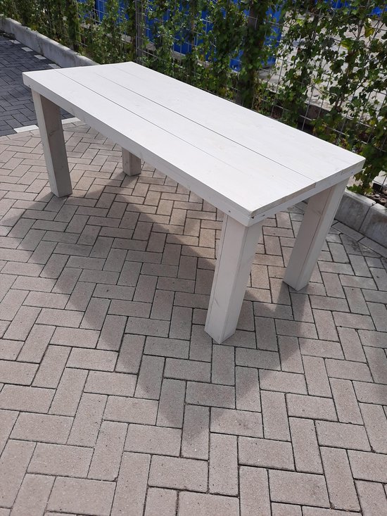 Table "Block leg" en bois d'échafaudage White Wash 96x140cm Table 4 personnes