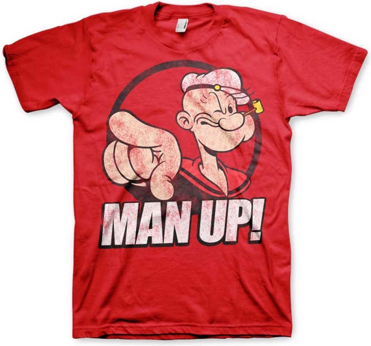 Popeye Heren Tshirt -M- Man Up! Rood