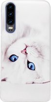 ADEL Siliconen Back Cover Softcase Hoesje Geschikt voor Huawei P30 - Kat Wit