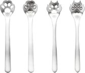 4 Grote Theelepels Kattenpootjes - 4 Koffielepels Kat - Zilverkleurig - RVS Theelepels - Theelepel Kat