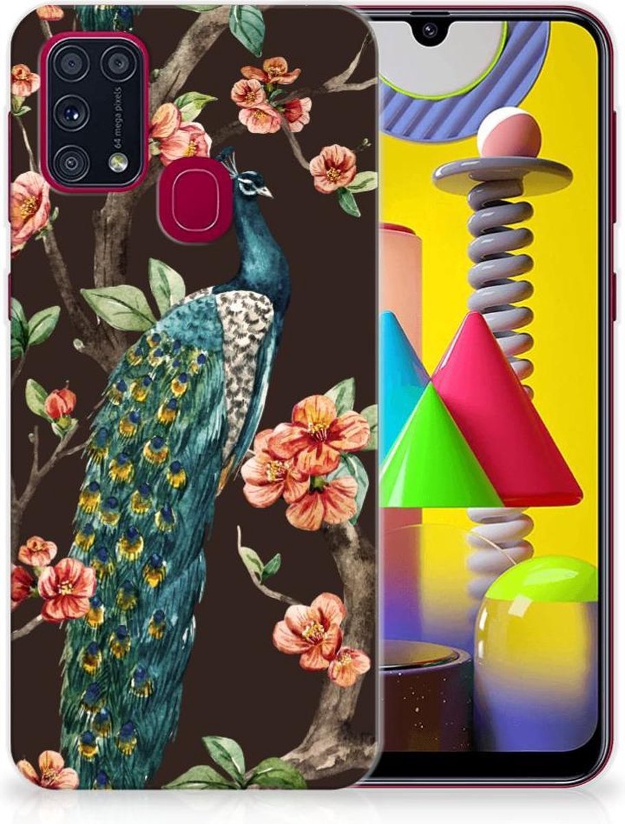 Samsung Galaxy M31 TPU Hoesje Pauw met Bloemen