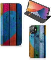 Smartphone Hoesje Geschikt voor iPhone 12 | Geschikt voor iPhone 12 Pro Mobiel Bookcase Wood Heart