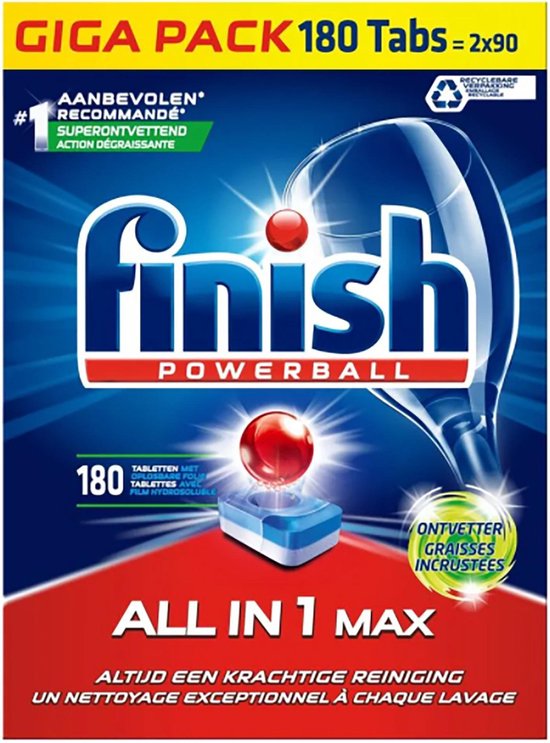 Finish Powerball all in 1 max - Giga Pack - 180 tabs - ontvetter - grease fighter