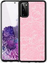 Hoesje Geschikt voor Samsung Galaxy S20 Telefoonhoesje met Zwarte rand Witte Bloemen