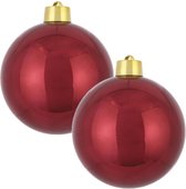 2x Grote kunststof kerstbal donkerrood 20 cm - Groot formaat rode kerstballen