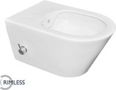 Saqu Wash 2.0 Randloos Hangtoilet - met Koud Water Bidetkraan 35,5x53 cm - Voorgemonteerd - Wit - WC Pot - Toiletpot - Hangend Toilet