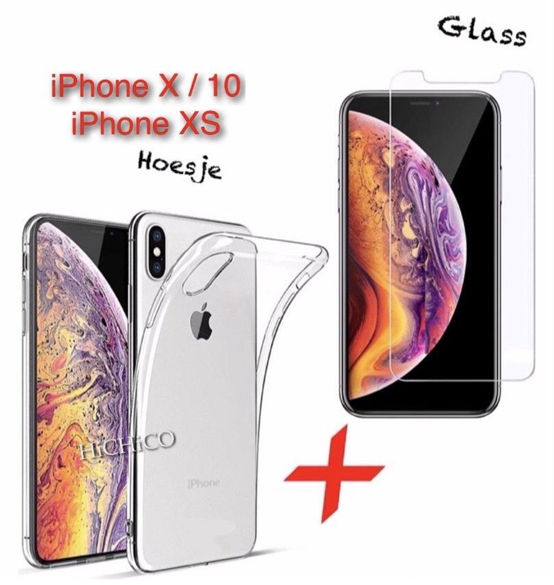 Apple iPhone X Hoesje Transparant Shockproof Case en Apple iPhone XS Hoesje Transparant Shockproof Case + Screenprotector Tempered Glass 9H 2.5D 0.3mm - HiCHiCO