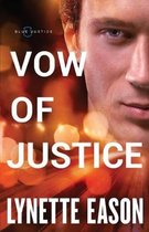 Boekomslag Vow of Justice: Close-up van een man met rood haar en blauwe ogen, tekst 'VOW OF JUSTICE' en 'LYNETTE EASON'.