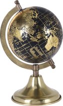 Decoratie wereldbol/globe goud/zwart op metalen voet/standaard 13 x 24 cm - Wereldbal - Landen/contintenten topografie in het Engels - Woonaccessoires/woondecoraties