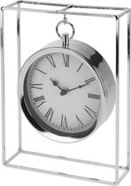 Zilveren staande klok decoratie 26 cm metaal - Tafelmodel tafelklok - Woondecoraties/woonaccessoires