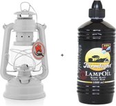 Feuerhand 276 Olielamp / Stormlamp / Stormlantaarn wit + 1 liter Farmlight lampolie