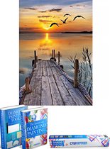 Crafterman™ Diamond Painting Pakket Volwassenen - Zonsondergang met vogels - natuur - 30x40cm - volledige bedekking - vierkante steentjes  - hobby pakket - Met tijdelijk 2 E-Books