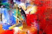 JJ-Art-Glas | Rood abstract in kleurrijke olieverf look | sfeer, modern, rood, oranje, blauw, geel, lila | Foto-schilderij-glasschilderij-acrylglas-acrylaat-wanddecoratie | KIES JE MAAT
