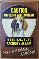 Beagle hond security Alarm Reclamebord van metaal METALEN-WANDBORD - MUURPLAAT - VINTAGE - RETRO - HORECA- BORD-WANDDECORATIE -TEKSTBORD - DECORATIEBORD - RECLAMEPLAAT - WANDPLAAT - NOSTALGIE -CAFE- BAR -MANCAVE- KROEG- MAN CAVE
