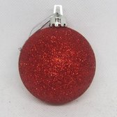 Kerstbal, rood, glitter, 16 stuks Ø 5 cm: Kunststof