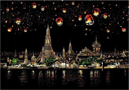 Foto: Kras tekening groot q 41x25cm chiang mai krastekening lampions thailand krastekeningen pakket scratch art painting kraskaarten krasfolie