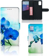 Telefoonhoesje Geschikt voor Samsung Galaxy A31 Wallet Book Case met foto Orchidee Blauw Valentijn Cadeautje Vrouw