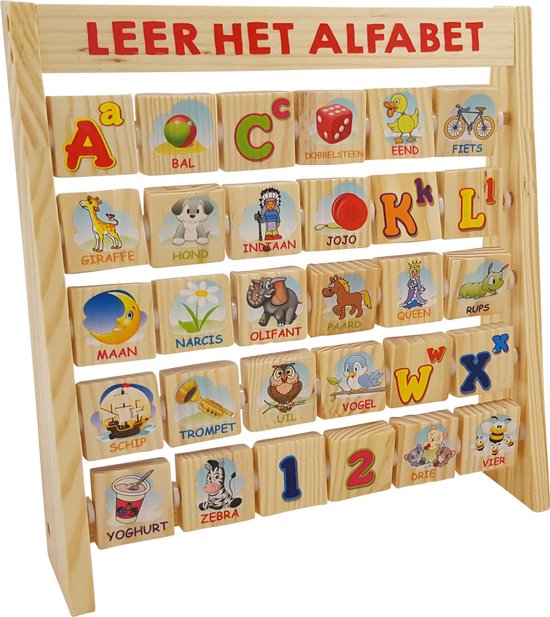 Houten alfabet rek - dubbelzijdige blokjes educatief | Games |