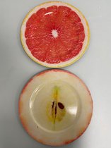 Decoratieve onderborden met leuke opdruk van fruit - set van 2 stuks (appel/grapefruit)