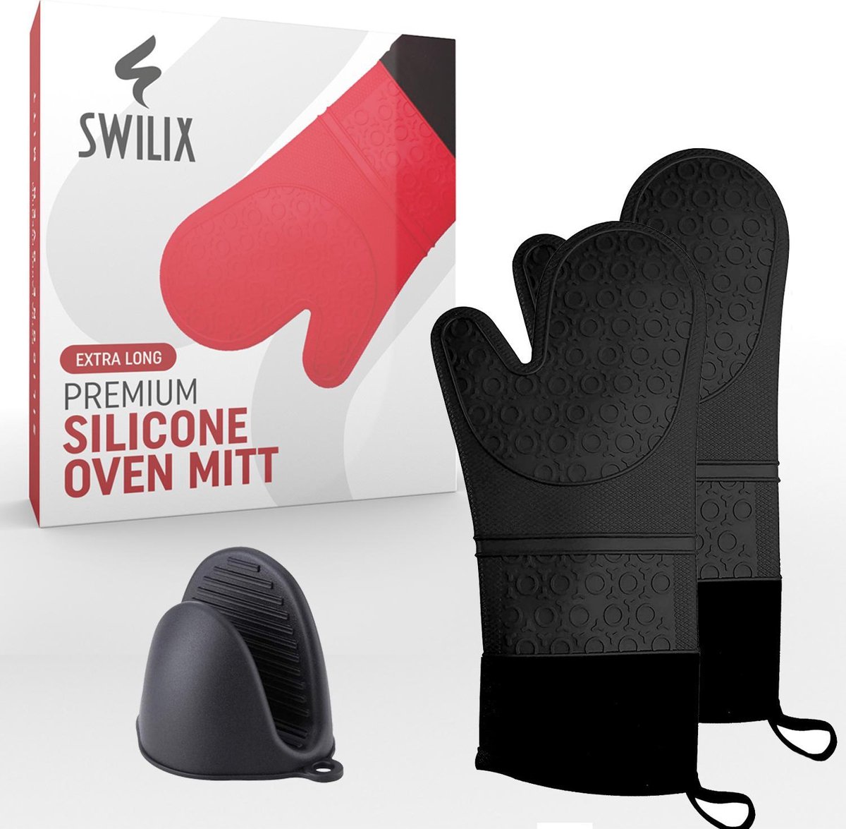SWILIX ® Ovenwanten 2 stuks - Ovenhandschoenen - Siliconen Ovenwant - Zwart - SWILIX
