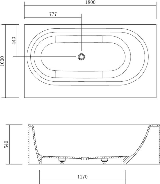 Baignoire autoportante Mawialux  | Surface Solid | 180x100 cm | Blanc mat | ML-100-VBMG- MW