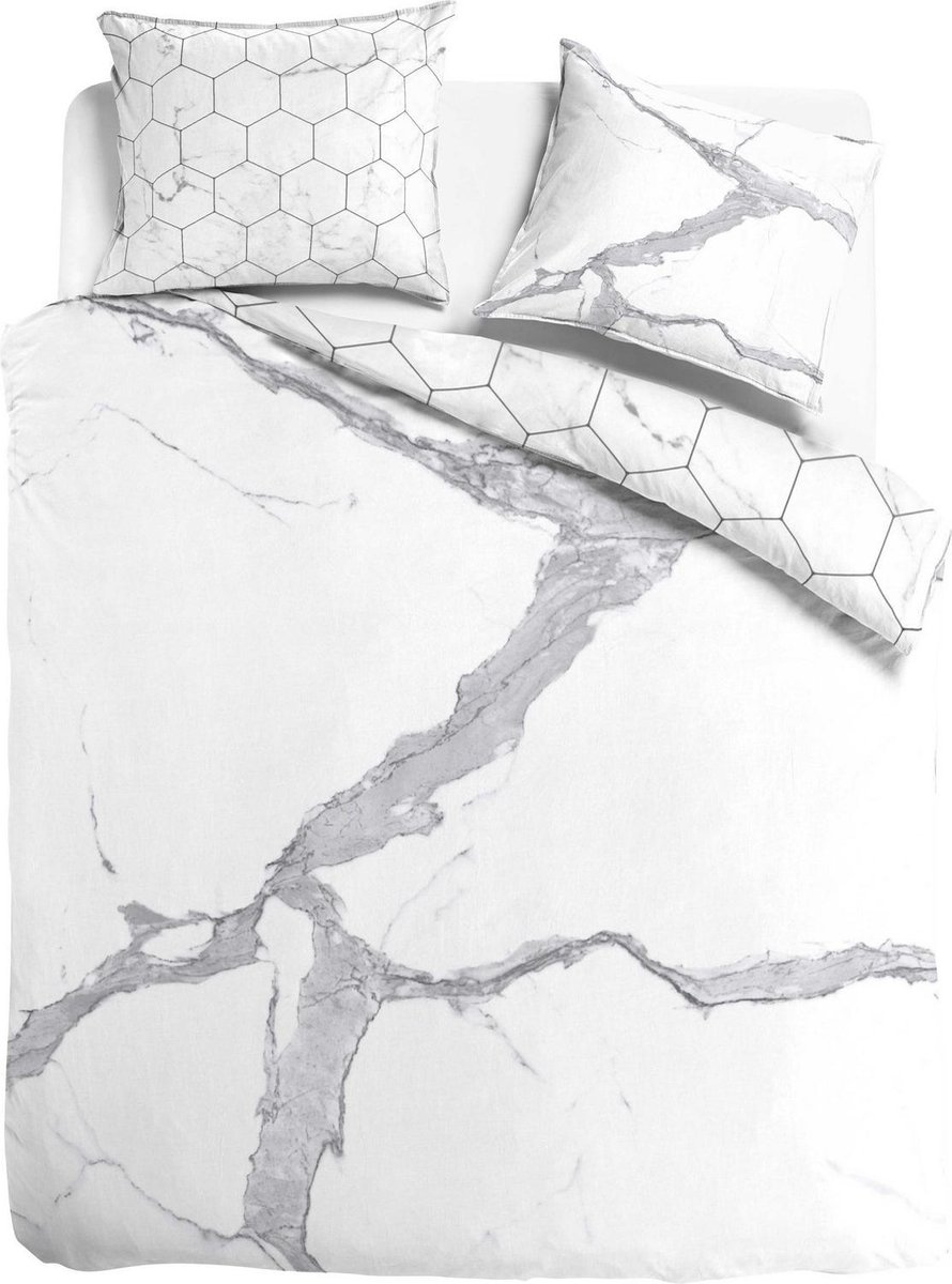 Dekbedovertrek katoensatijn Carrara marmer 200x200/220cm