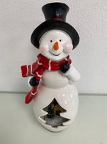 Decoratief kerstbeeld: sneeuwpop met led-verlichting en versiering - 1 stuk (middelgroot)