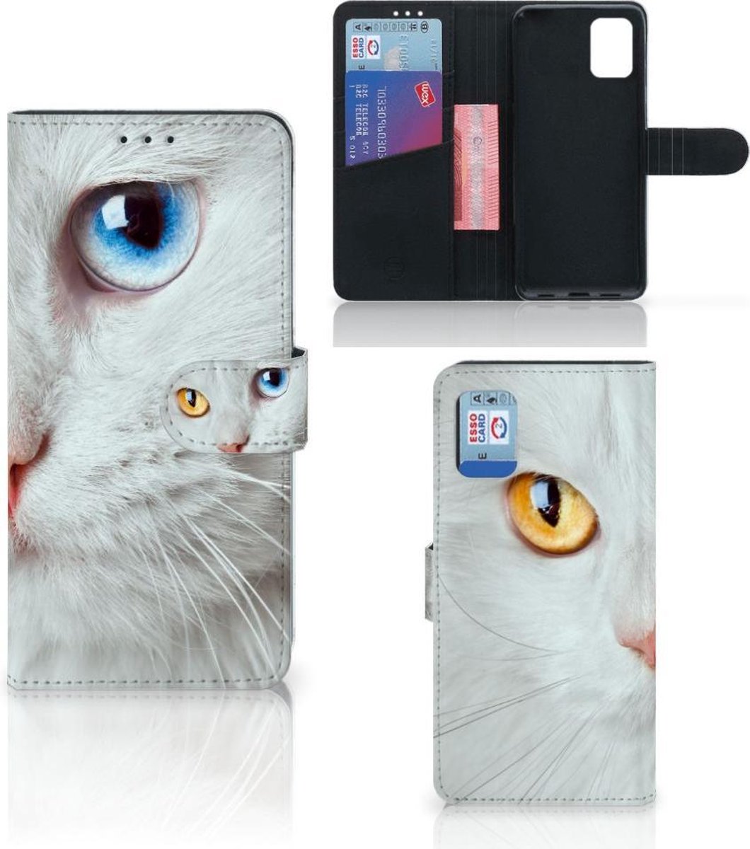 Samsung Galaxy A31 Telefoonhoesje met Pasjes Witte Kat