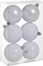 6x Witte kunststof kerstballen 8 cm - Mat/glans/glitter - Onbreekbare plastic kerstballen - Kerstboomversiering wit