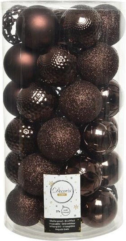 74x Donkerbruine kunststof kerstballen 6 cm - Mix - Onbreekbare plastic  kerstballen -... | bol.com