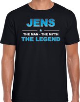 Naam cadeau Jens - The man, The myth the legend t-shirt  zwart voor heren - Cadeau shirt voor o.a verjaardag/ vaderdag/ pensioen/ geslaagd/ bedankt S