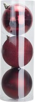 3x Grote kunststof/plastic kerstballen donkerrood 15 cm - mat/glans/glitter - Grote onbreekbare kerstballen kerstversiering
