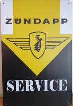 Zundapp Service Geel zwart Reclamebord van metaal METALEN-WANDBORD - MUURPLAAT - VINTAGE - RETRO - HORECA- BORD-WANDDECORATIE -TEKSTBORD - DECORATIEBORD - RECLAMEPLAAT - WANDPLAAT